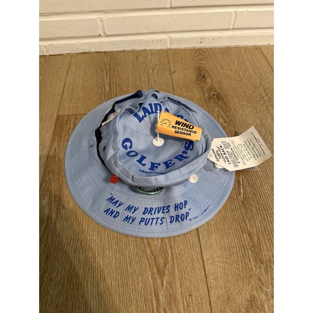 Vintage 1989 Laid Back Golfers Novelty Joke Bucket Sun Hat ~ Light Blue Adult L